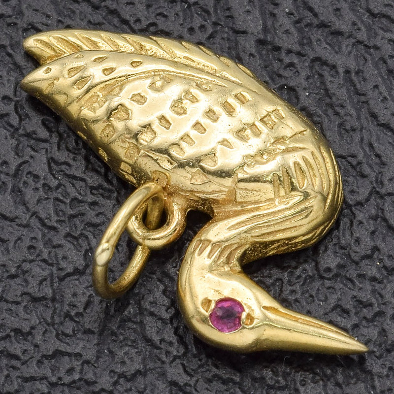Vintage 14K Yellow Gold Ruby Goose Duck Charm Pendant