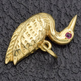 Vintage 14K Yellow Gold Ruby Goose Duck Charm Pendant