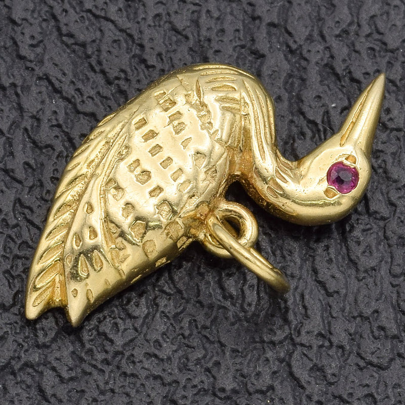 Vintage 14K Yellow Gold Ruby Goose Duck Charm Pendant