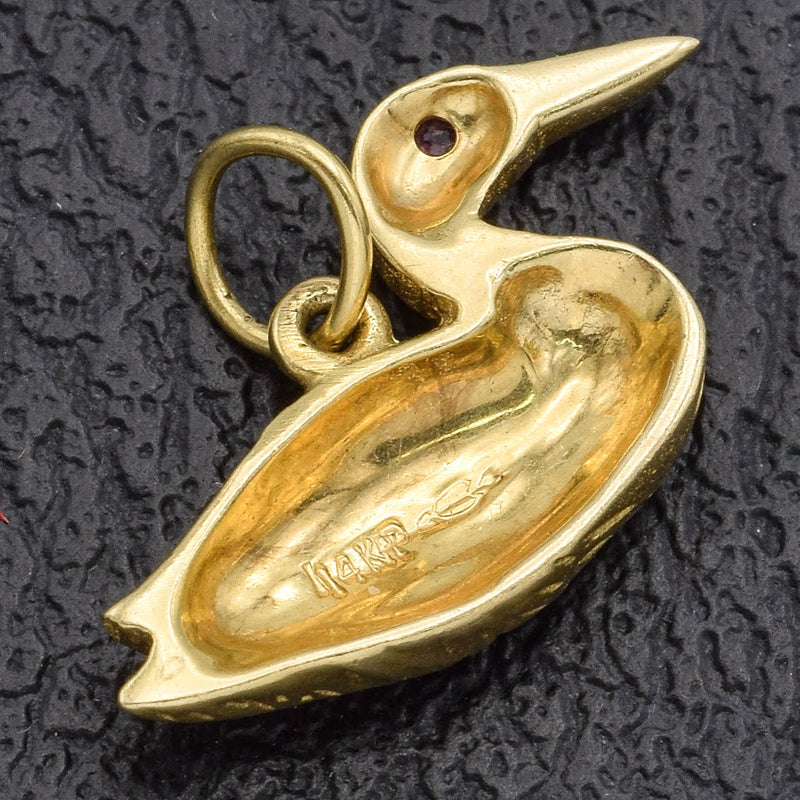 Vintage 14K Yellow Gold Ruby Goose Duck Charm Pendant