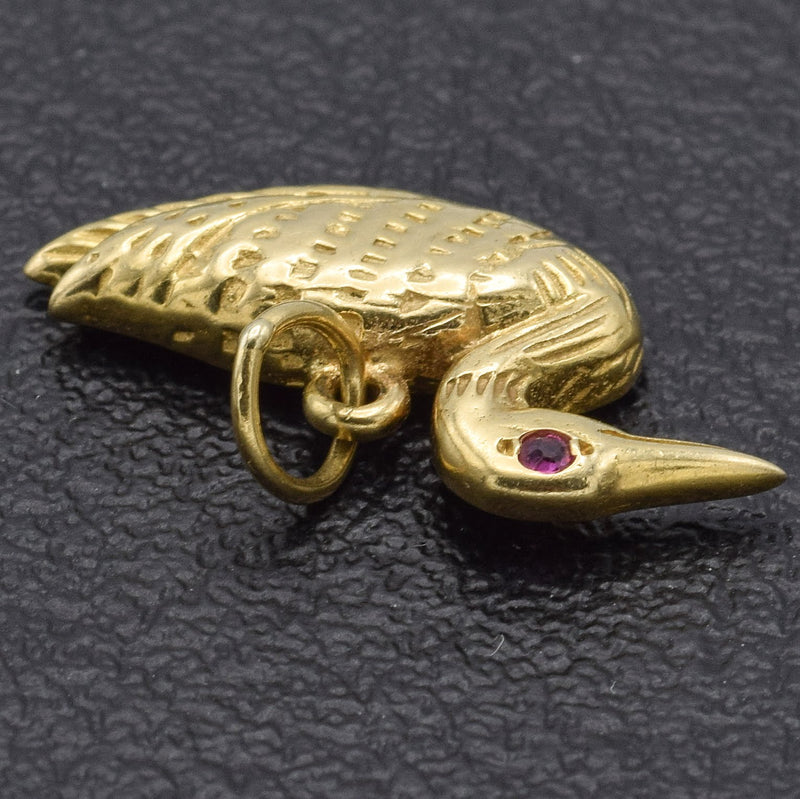 Vintage 14K Yellow Gold Ruby Goose Duck Charm Pendant
