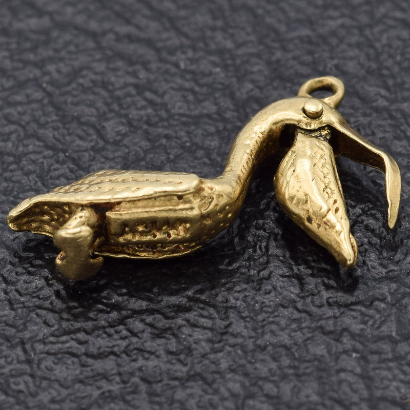 Vintage 14K Yellow Gold Pelican Bird with Movable Beak Charm Pendant