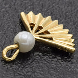 Vintage 14K Yellow Gold Pearl Fan Charm Pendant