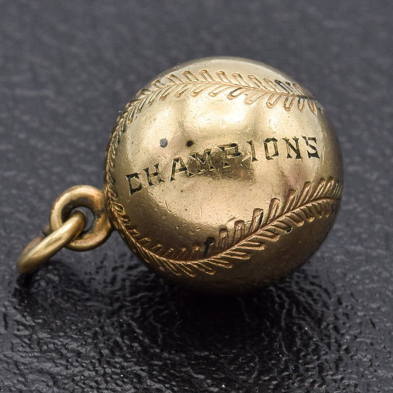 Vintage Gold Filled Champions Baseball Charm Pendant Blue Ribbon
