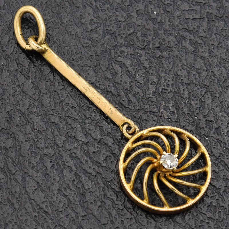 Vintage 14K Yellow Gold 0.06 Ct Old Euro Diamond Charm Pendant
