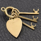 Vintage 14K Yellow Gold Heart and Keys Charm Pendant