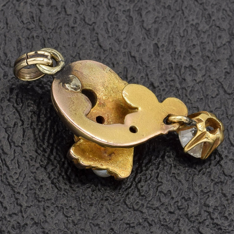 Vintage 14K Yellow Gold 0.32 Ct Old Euro Diamond Pearl Dragon Charm Pendant