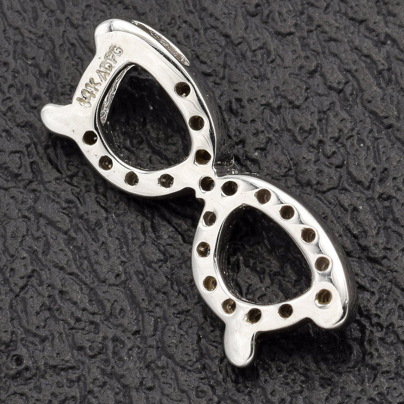 Vintage 14K White Gold 0.14 TCW Glasses Diamond Charm Pendant