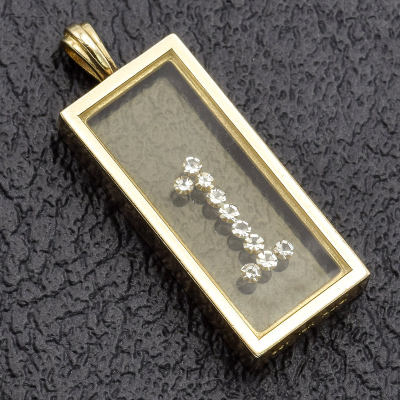 Vintage 14K Yellow Gold Floating Diamond Number One Charm Pendant