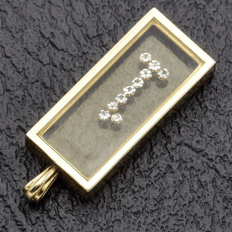 Vintage 14K Yellow Gold Floating Diamond Number One Charm Pendant