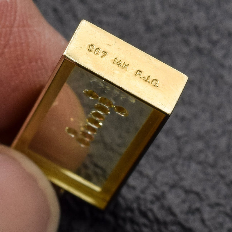 Vintage 14K Yellow Gold Floating Diamond Number One Charm Pendant