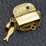 Vintage 14K Yellow Gold Fishing Creel Basket Charm Pendant