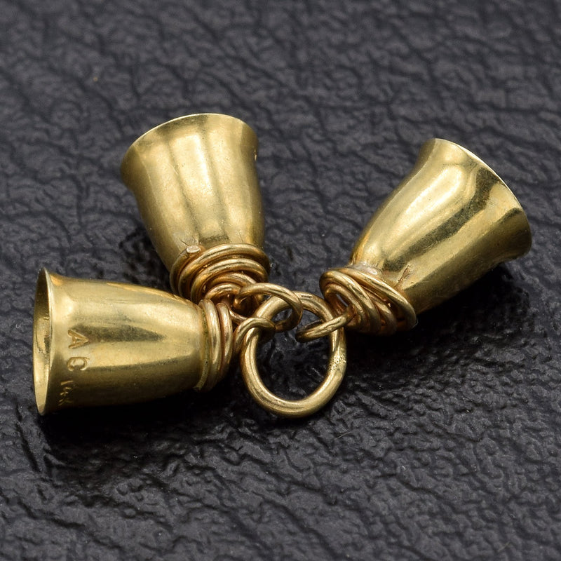 Vintage 14K Yellow Gold Three Bells Charm Pendant