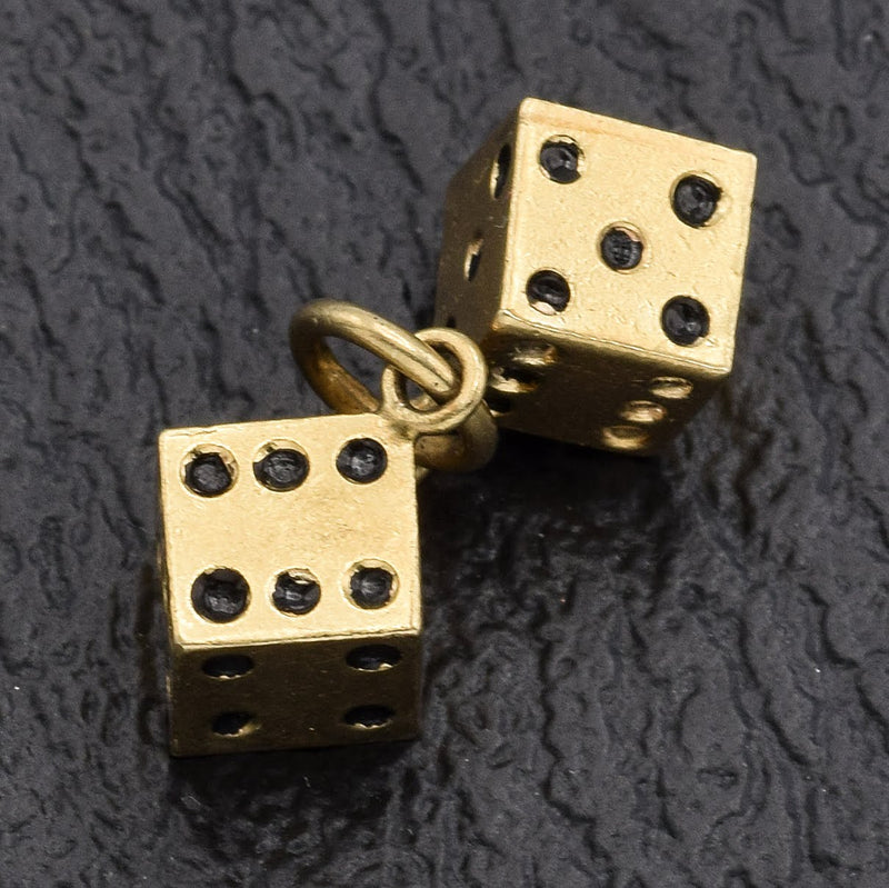 Vintage 14K Yellow Gold Enamel Dice Charm Pendant