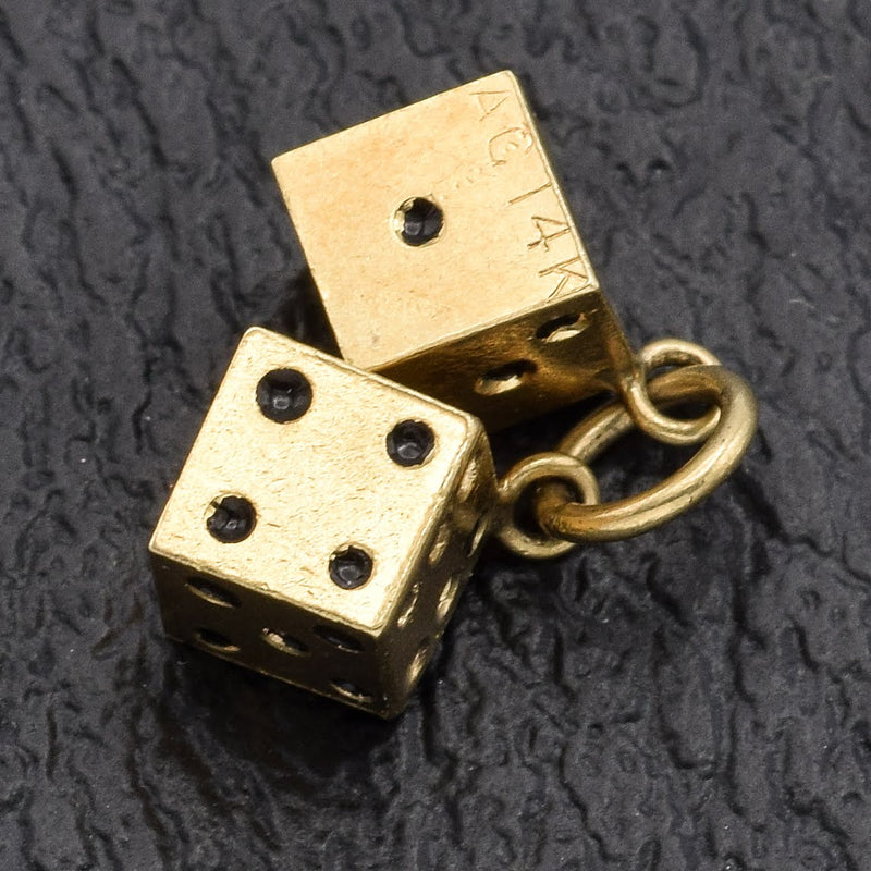 Vintage 14K Yellow Gold Enamel Dice Charm Pendant