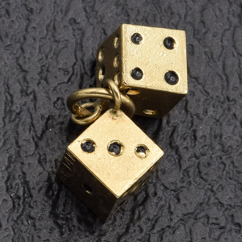 Vintage 14K Yellow Gold Enamel Dice Charm Pendant