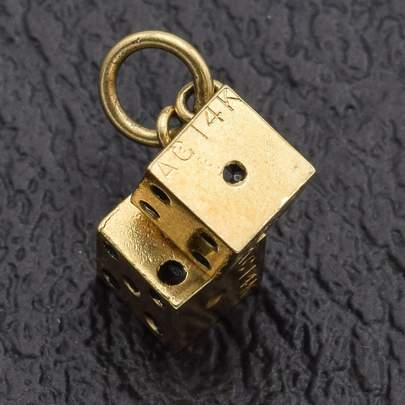 Vintage 14K Yellow Gold Enamel Dice Charm Pendant