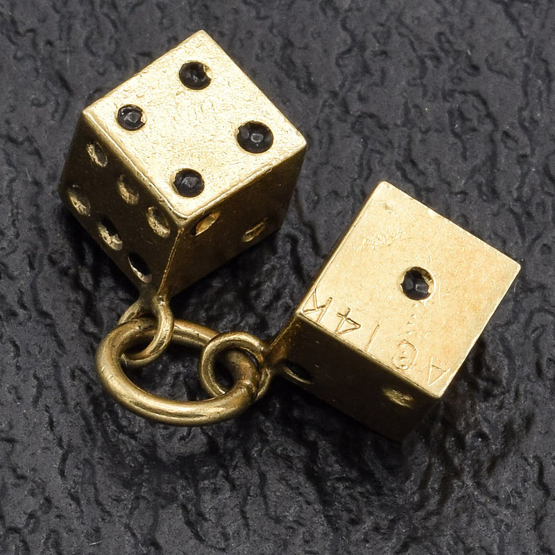 Vintage 14K Yellow Gold Enamel Dice Charm Pendant