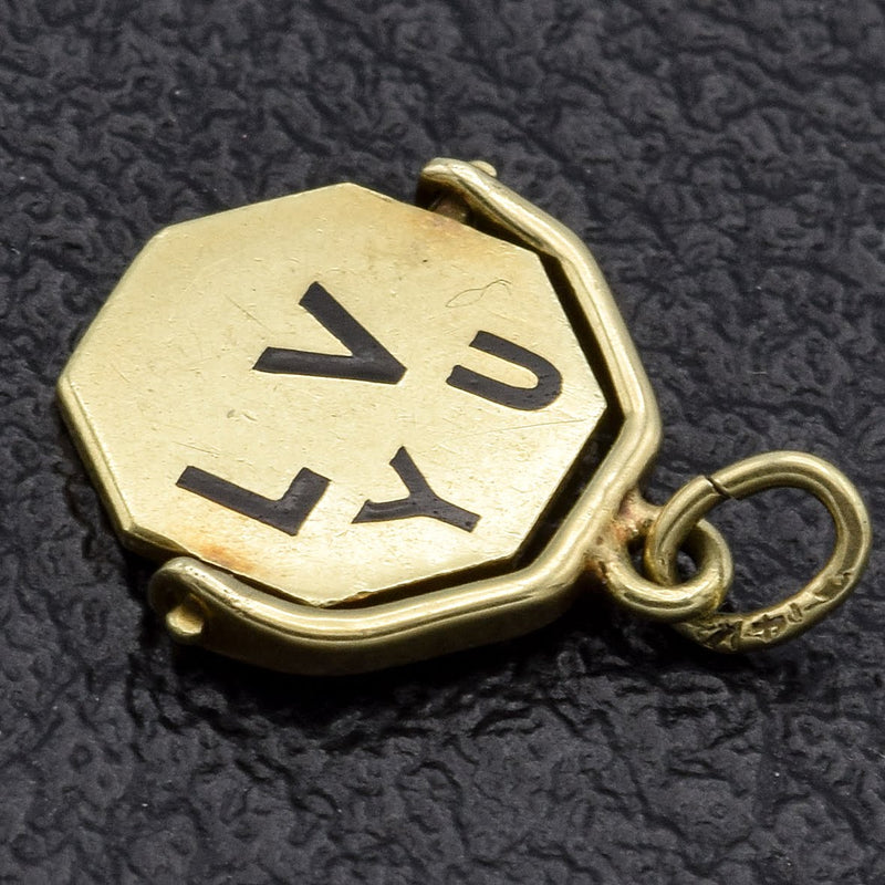 Vintage 14K Yellow Gold Enamel "I LOVE YOU" Spinner Charm Pendant