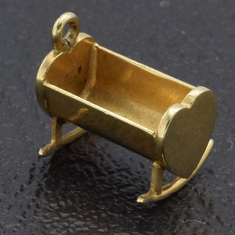 Vintage 14K Yellow Gold Heart Baby Crib Charm Pendant