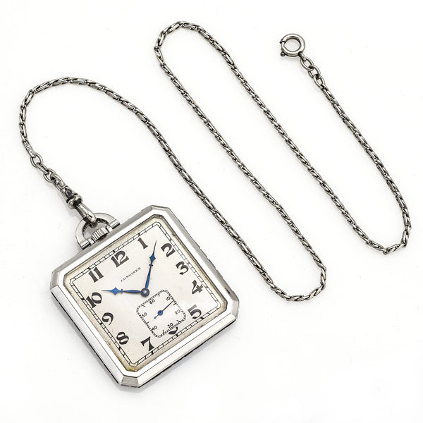 Antique Platinum Longines Pocket Watch With Platinum Chain
