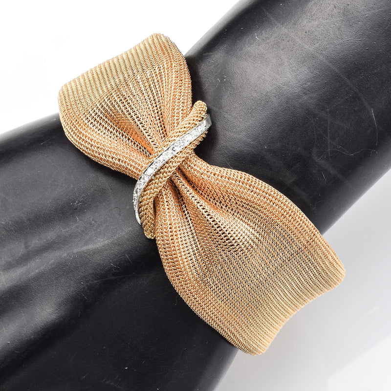 Estate 14K Rose Gold Diamond Mesh Hinged Bracelet