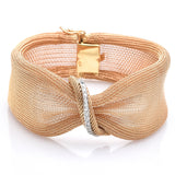 Estate 14K Rose Gold Diamond Mesh Hinged Bracelet