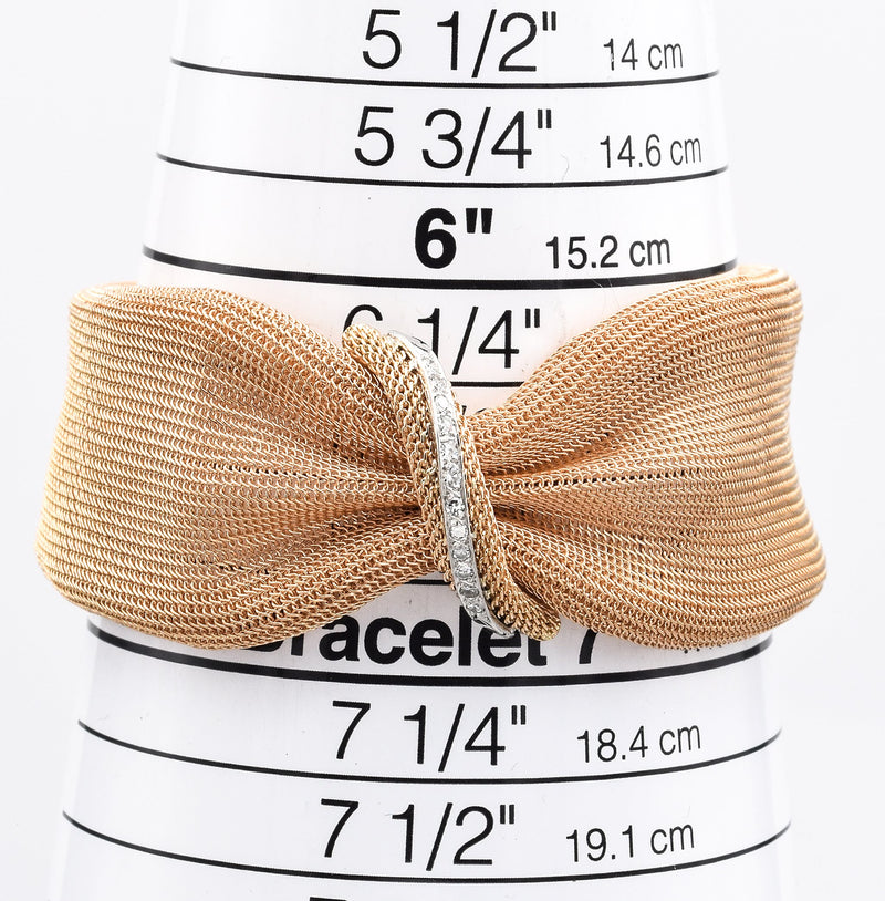 Estate 14K Rose Gold Diamond Mesh Hinged Bracelet