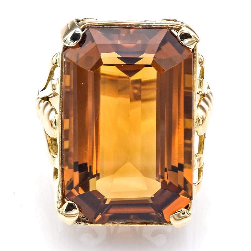 Vintage 18K Yellow Gold 26.06 Carats Honey Topaz Cocktail Ring