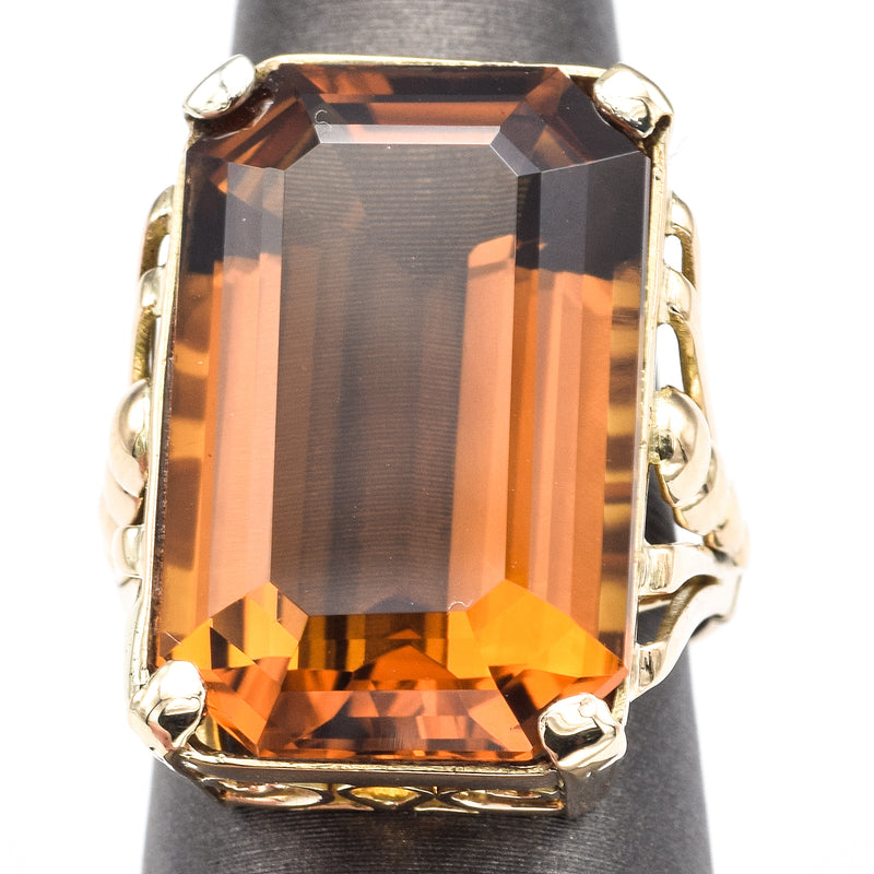 Vintage 18K Yellow Gold 26.06 Carats Honey Topaz Cocktail Ring