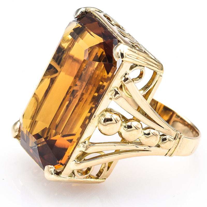 Vintage 18K Yellow Gold 26.06 Carats Honey Topaz Cocktail Ring