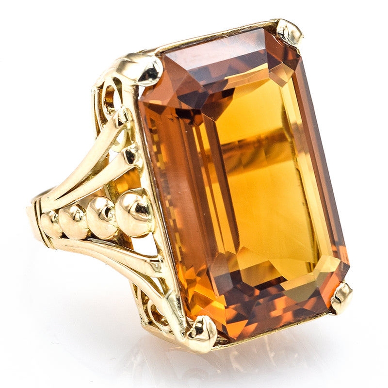 Vintage 18K Yellow Gold 26.06 Carats Honey Topaz Cocktail Ring