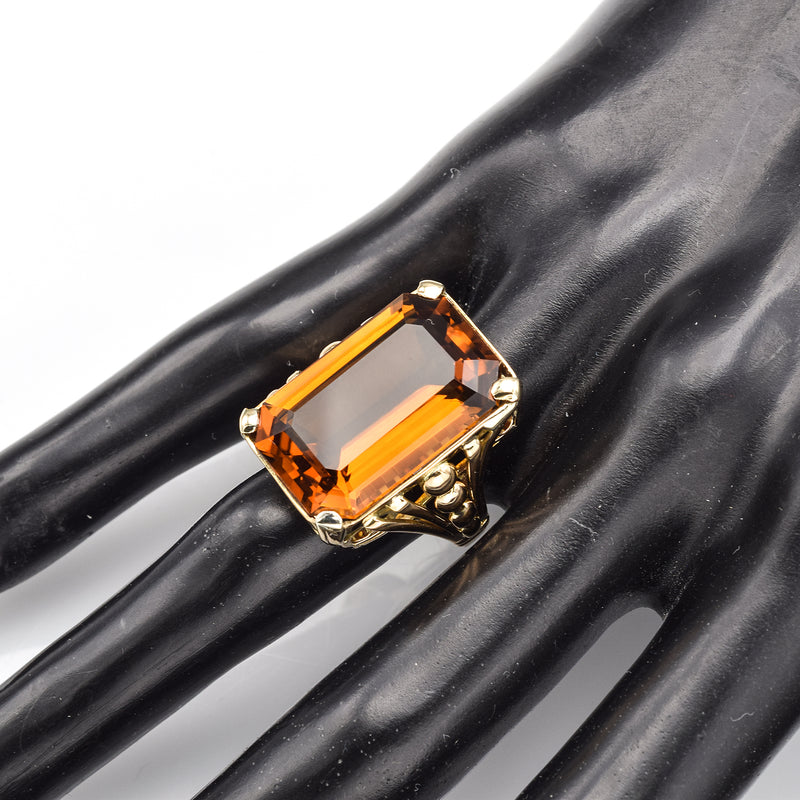 Vintage 18K Yellow Gold 26.06 Carats Honey Topaz Cocktail Ring