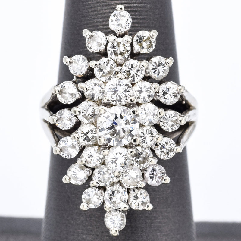 Vintage 14K White Gold 3.18 TCW Diamond Cluster Cocktail Ring