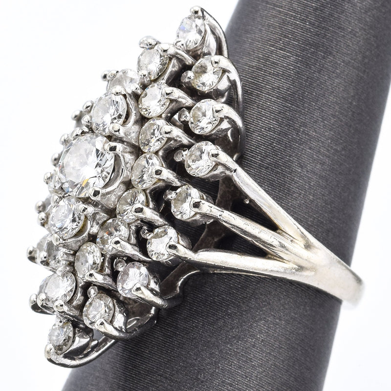 Vintage 14K White Gold 3.18 TCW Diamond Cluster Cocktail Ring