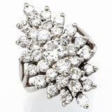 Vintage 14K White Gold 3.18 TCW Diamond Cluster Cocktail Ring
