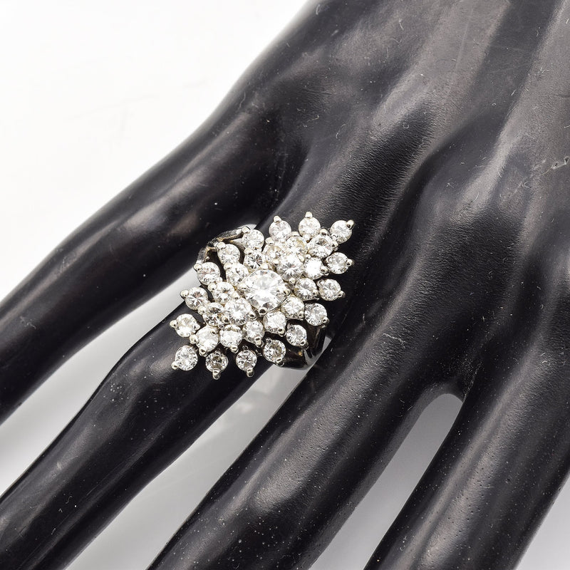 Vintage 14K White Gold 3.18 TCW Diamond Cluster Cocktail Ring