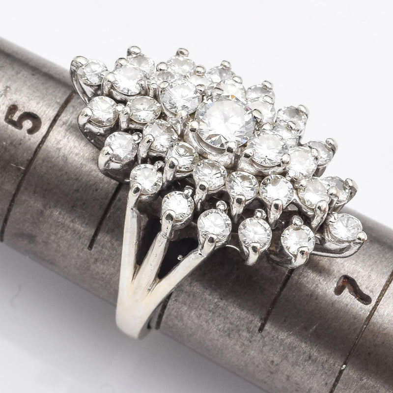 Vintage 14K White Gold 3.18 TCW Diamond Cluster Cocktail Ring