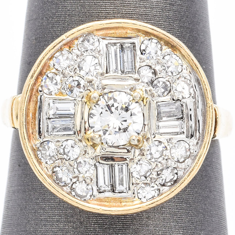 Vintage 14K Yellow Gold Diamond Circle Cocktail Ring