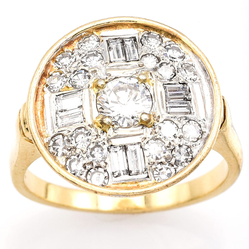 Vintage 14K Yellow Gold Diamond Circle Cocktail Ring