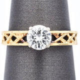 Vintage 14K Yellow Gold Diamond Solitaire Filigree Band Ring