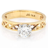 Vintage 14K Yellow Gold Diamond Solitaire Filigree Band Ring