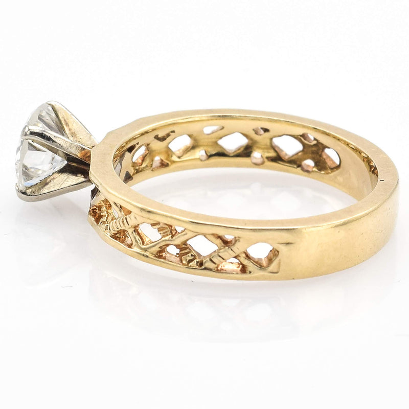 Vintage 14K Yellow Gold Diamond Solitaire Filigree Band Ring
