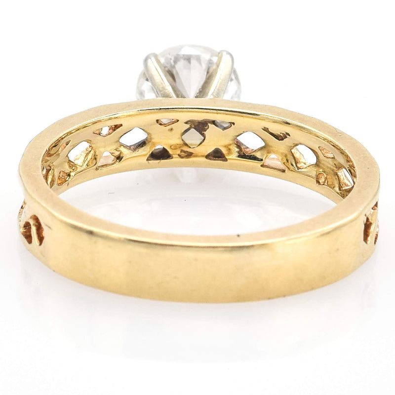 Vintage 14K Yellow Gold Diamond Solitaire Filigree Band Ring