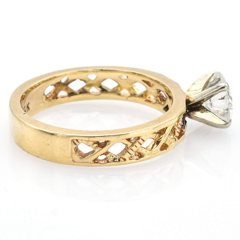 Vintage 14K Yellow Gold Diamond Solitaire Filigree Band Ring