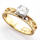 Vintage 14K Yellow Gold Diamond Solitaire Filigree Band Ring