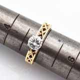 Vintage 14K Yellow Gold Diamond Solitaire Filigree Band Ring