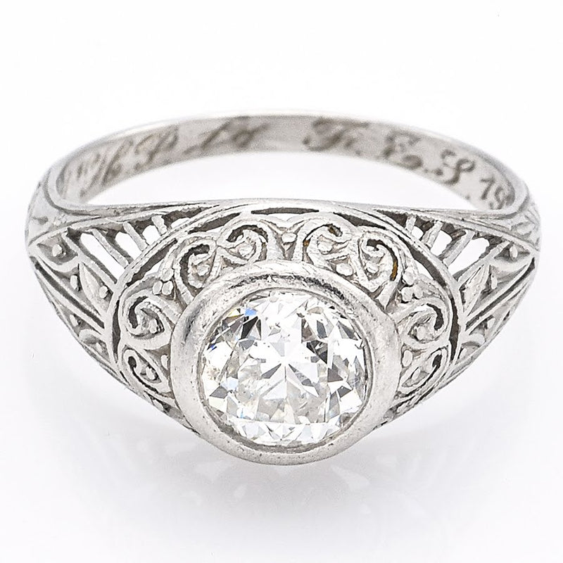 Antique Platinum 1.40 Ct Euro Cut Diamond Art Deco Band Ring