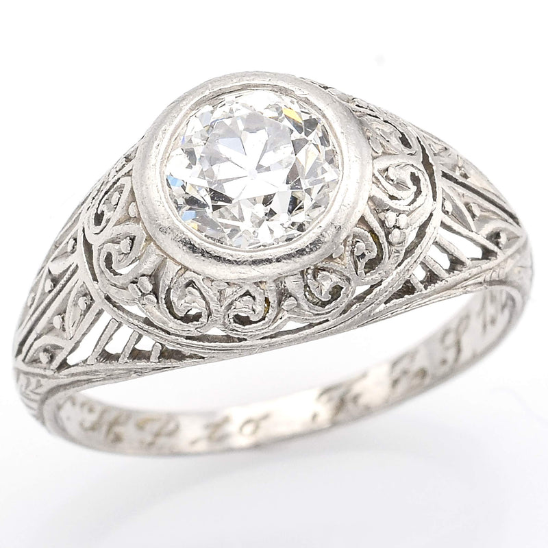 Antique Platinum 1.40 Ct Euro Cut Diamond Art Deco Band Ring