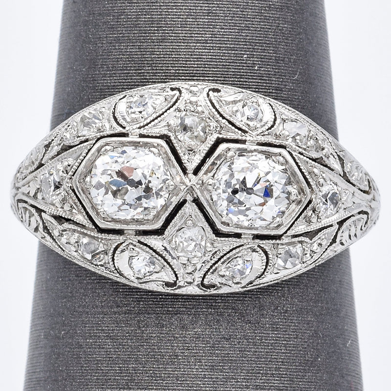 Antique Platinum Old Euro Cut Diamond Art Deco Band Ring